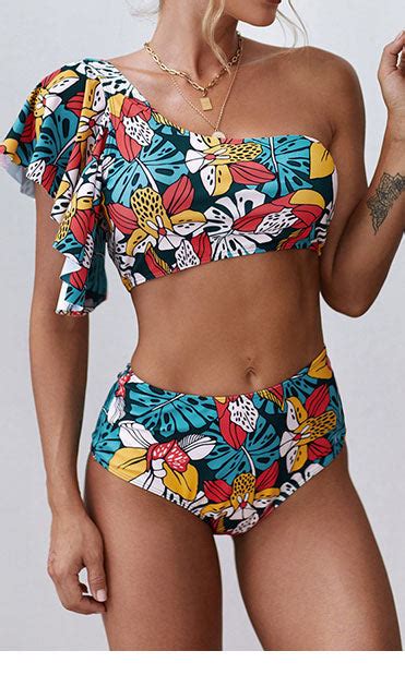 One Shoulder Floral Bikini Set