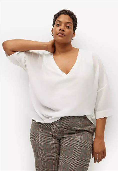 Buy Violeta By Mango Plus Size V Neck Flowy Top 2024 Online Zalora