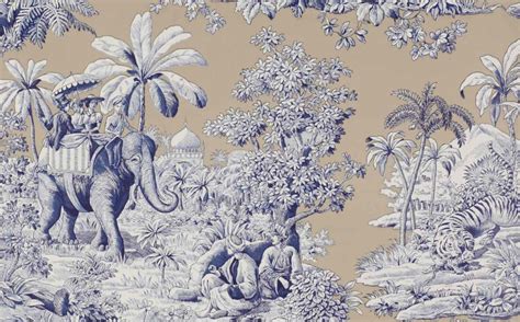 Papel Pintado De Toile De Jouy Bengale Beige Tienda Online Telas Papel