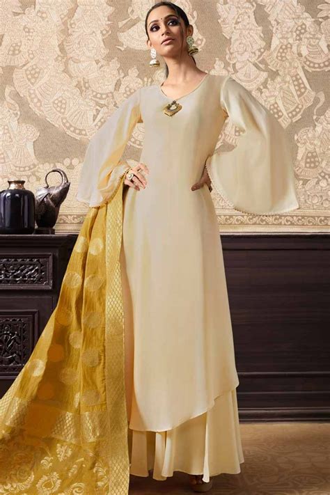 Off White Rayon Silk Anarkali Suit With Dupatta Party Wear Silk