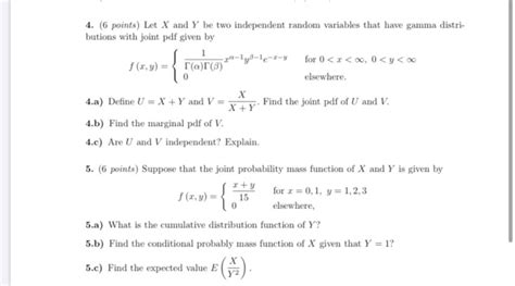 Solved 4 6 Points Let X And Y Be Two Independent Random Chegg