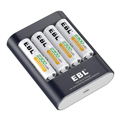 EBL 40min IQuick Pile De Chargeur Rapide Avec 4 Piles Rechargeables AA