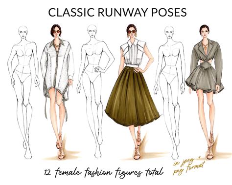 Runway Poses Croquis Pack, Female Fashion Figure Template, Pose for ...