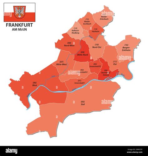 Administrative Vector Map Of Frankfurt With All Districts Stock Photo