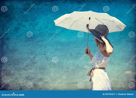 Redhead Girl With Umbrella At Outdoor Stock Image Image Of