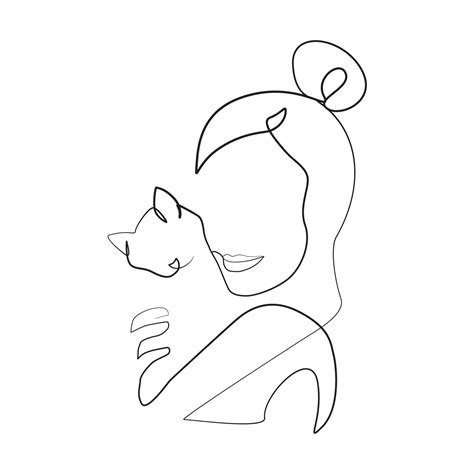 Woman With Cat One Line Art Drawing 12105085 Vector Art At Vecteezy