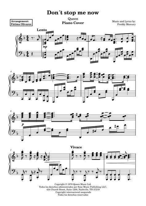 Don T Stop Me Now Arr Fátima Olivares By Queen Sheet Music For Piano Vocal And Guitar Chords