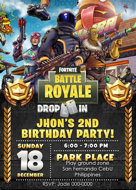 Fortnite Battle Royale Digital Birthday Invitation Template