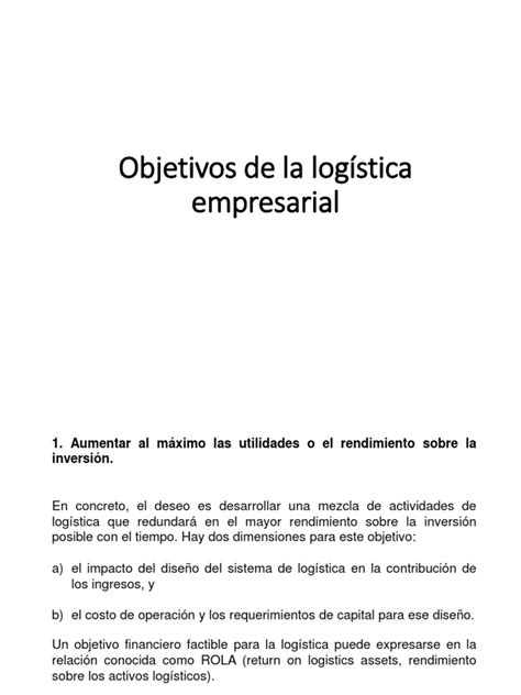 1 Objetivos De La Logística Empresarial Pdf Logística Capital