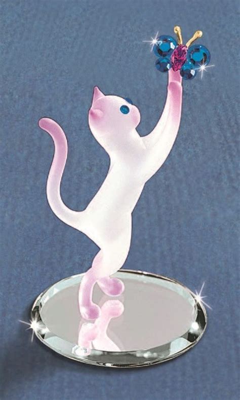 Glass Baron Princess Cat With Blue Butterfly Figurine Accented With Ge Glass Baron Glass