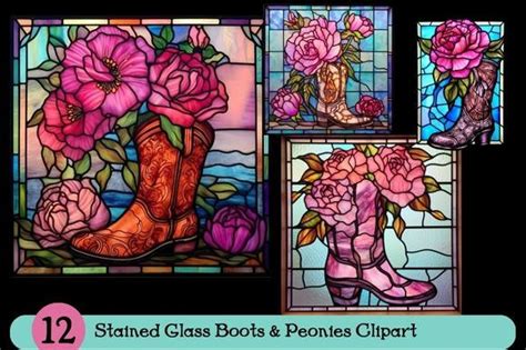 Stained Glass Pink Peonies Cowgirl Boots Graphic By Laura Beth Love