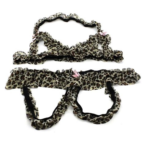 Women Leopard Sexy Lingerie Underwear Suit Leopard Temptation Bra Open Crotch Pants Set Lingerie