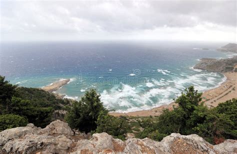 Vue De Kyra Panagia Tsambika Monastery Plage De Tsambika Rhodes Grèce