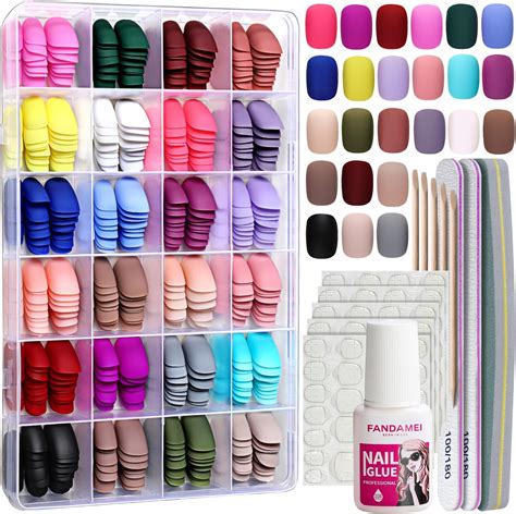 Amazon FANDAMEI Short Press On Nails 24 Packs 576PCS Short Round