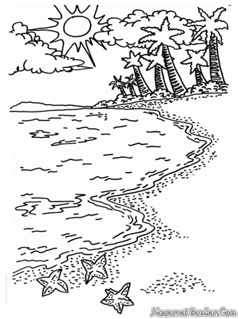 gambar mewarnai pemandangan pantai mewarnai gambar