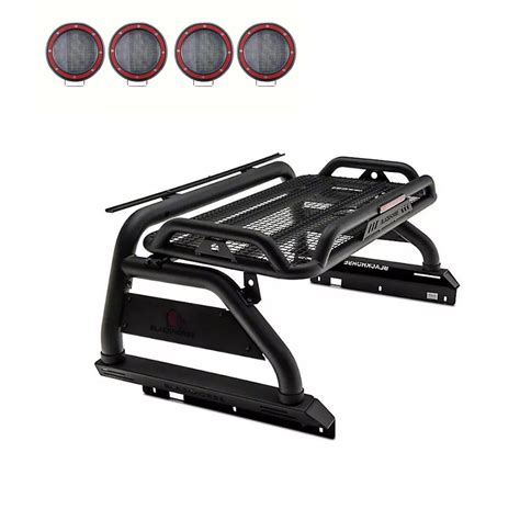 Jeep Gladiator Atlas Roll Bar with 5.30-Inch Red Round Flood LED Lights; Black (20-24 Jeep ...