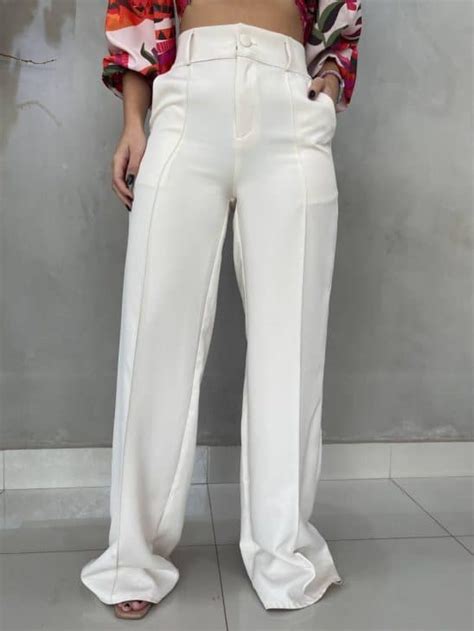 Cal A Pantalona Alfaiataria O El Stico Vincos Off White Lavinny Store