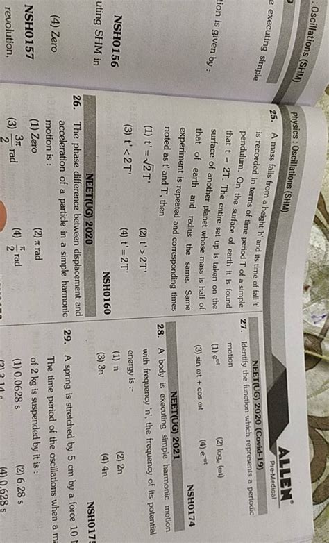 Neet Ug The Phase Difference Between Displacement And Accelerat