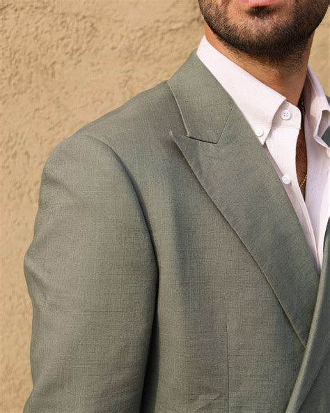 Green Linen Double Breasted Suit Hockerty