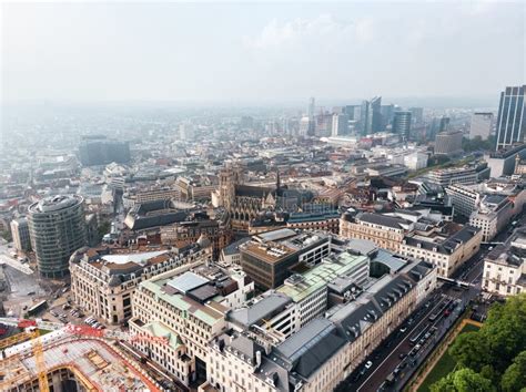 Aerial View Financial District Of Brussels Cityscape In Belgium Stock