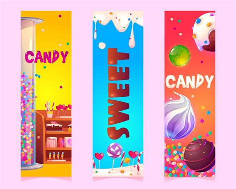 Sweets And Candies Cartoon Vertical Banners Set 14400884 Vector Art At