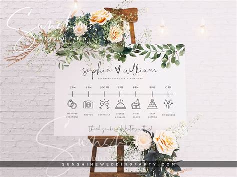 Greenery Wedding Itinerary Sign Template Wedding Timeline Etsy