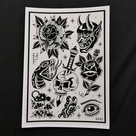 Bold Black Work Traditional Tattoo Print Etsy Uk Artofit