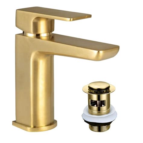 Curve Brushed Brass Basin Mono Mixer Tap And Waste Fnx Bathrooms