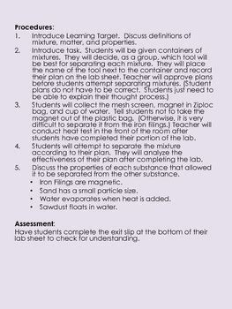 Separating Mixtures Lab by Lessons in Wonderland | TpT