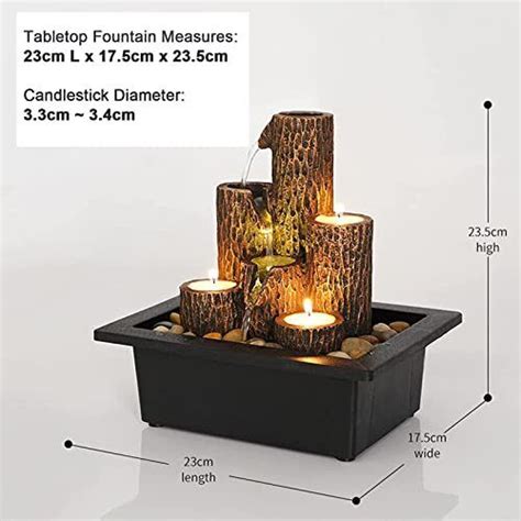 Indoor Tiered Column Tabletop Fountain With 3 Candlesticks Relaxation