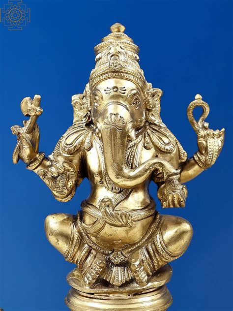 Bronze Ganesha Five Wick Lamp Hoysala Art Exotic India Art