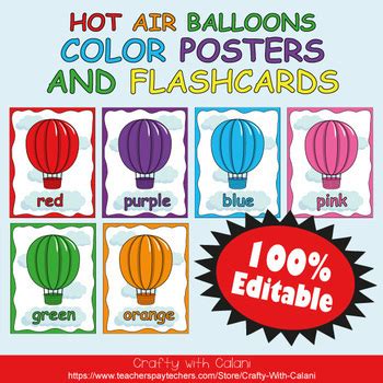Color Poster Classroom Decor In Hot Air Balloons Theme 100 Editable