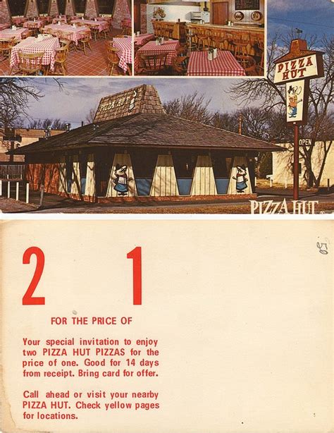 Pizza Hut - vintage postcard front & back - Early 1970's | Vintage ...