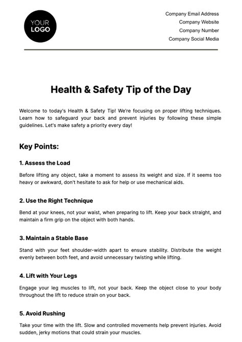Free Health & Safety Tip of the Day Template to Edit Online