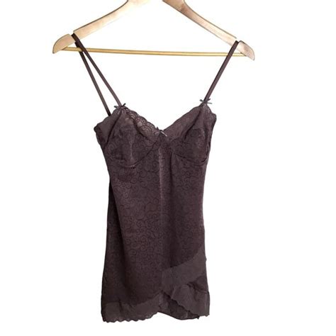 Infiore Intimates Sleepwear Infiore Italian Women Lingerie Taupe Lacetrim Satin Slip Dress