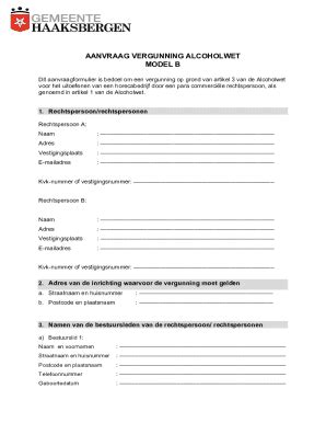 Invulbaar Online Alcoholwet Model B Aanvraagformulier Vergunning Fax