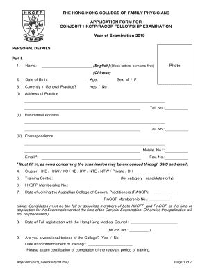 Fillable Online Conjoint Hkcfp Racgp Fellowship Examination Fax Email