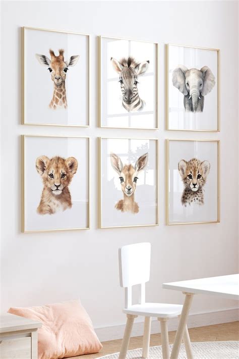 Cute Safari Animal Prints Set Of 6 Safari Nursery Decor Safari Animals