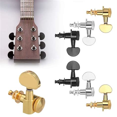 6Pcs Guitar Tuners Machine Heads 3R/3L Auto Locking Tuners Guitar Parts Replacement Black Gold ...