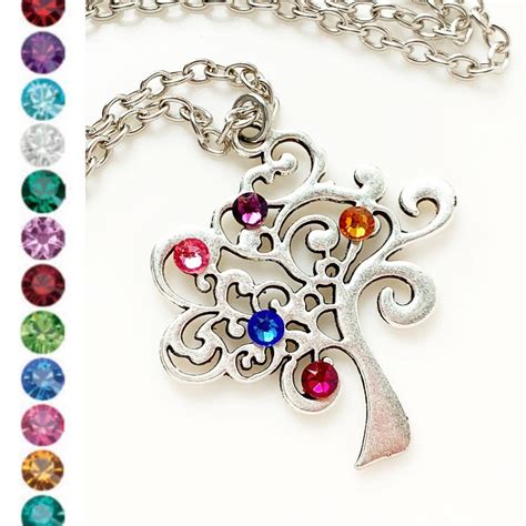 Birthstone Tree Necklace Family Tree of Life Birthstone - Etsy