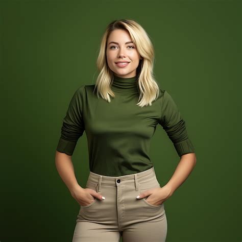 Premium Photo Blonde Woman Posing On A Green Background