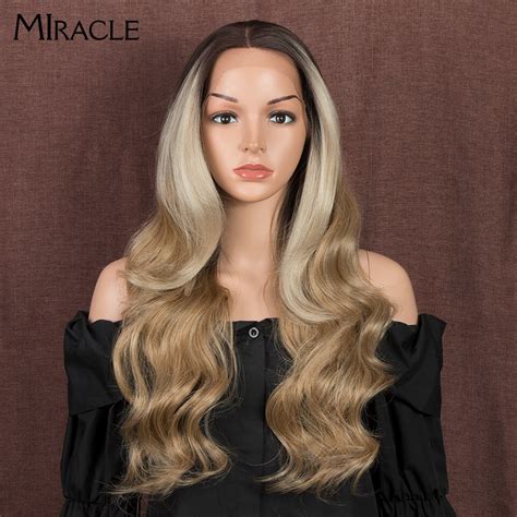 Miracle Body Wave Synthetic Lace Wig Ombre Brown Blond Wigs For Black