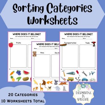 sorting categories worksheets    speechie tpt tpt