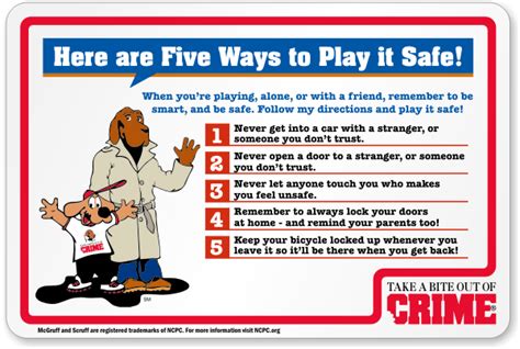 Five Ways To Play Safe Mcgruff Safety Sign Sku K 4075