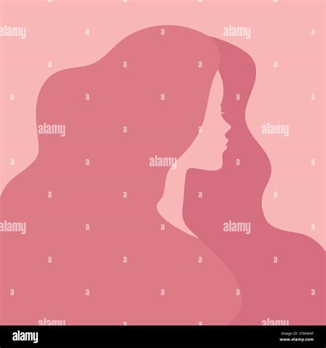 Silhouette Of A Woman With A Long Hair On Pink Background Faceless