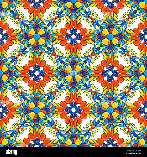 Mexican Talavera Ceramic Tile Seamless Pattern Decoration With