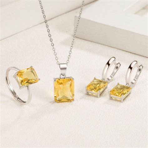 Cheap Anenjery Square Zirconia Pendant Necklace Earrings Ring Jewelry