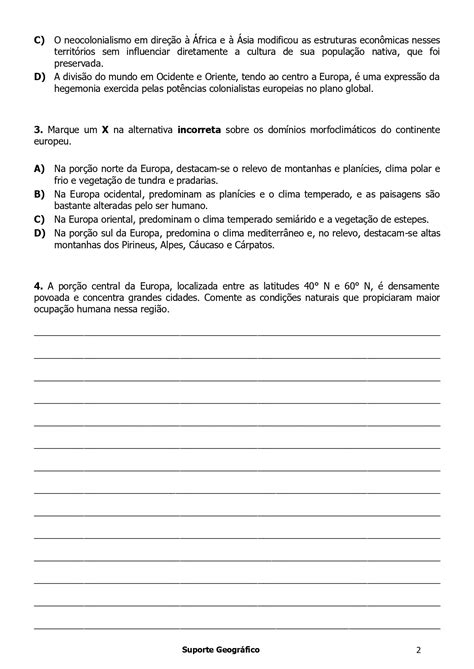 Questões Sobre O Continente Europeu 9 Ano Com Gabarito