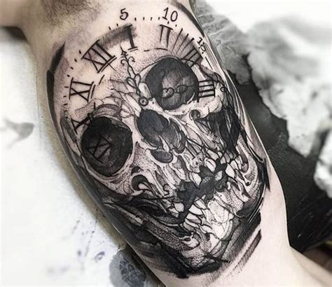 Clock Skull tattoo by Fredao Oliveira | Post 14489