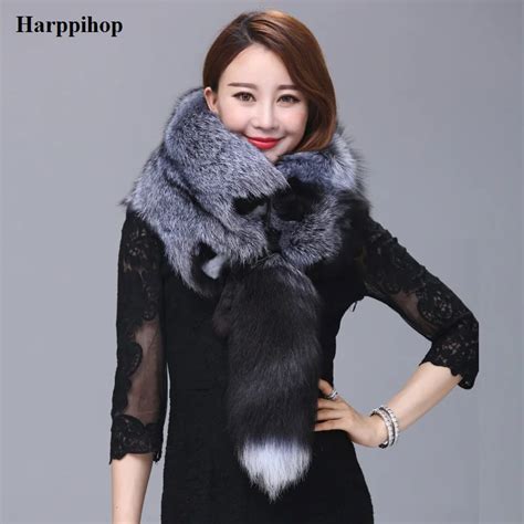 Harppihop 2017 Women Winter Warm Real Fox Fur Scarf Female Luxury Genuine Fur Wraps Scarves